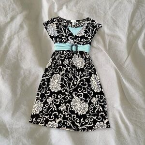 Limited Too Black and White Floral Dress with Blue Belt